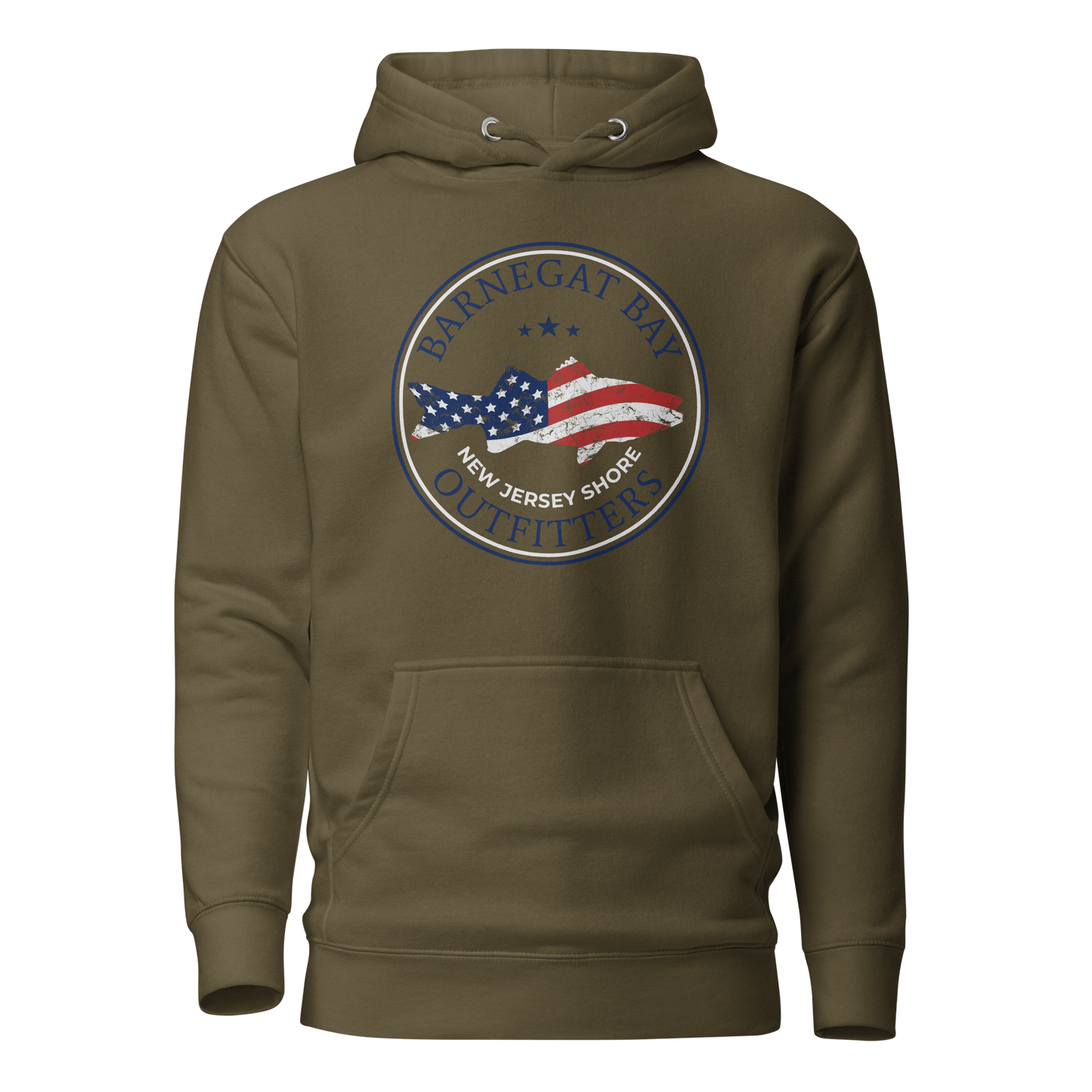 Red, White, & Blue Striped Bass Circle Logo Unisex Premium Hoodie