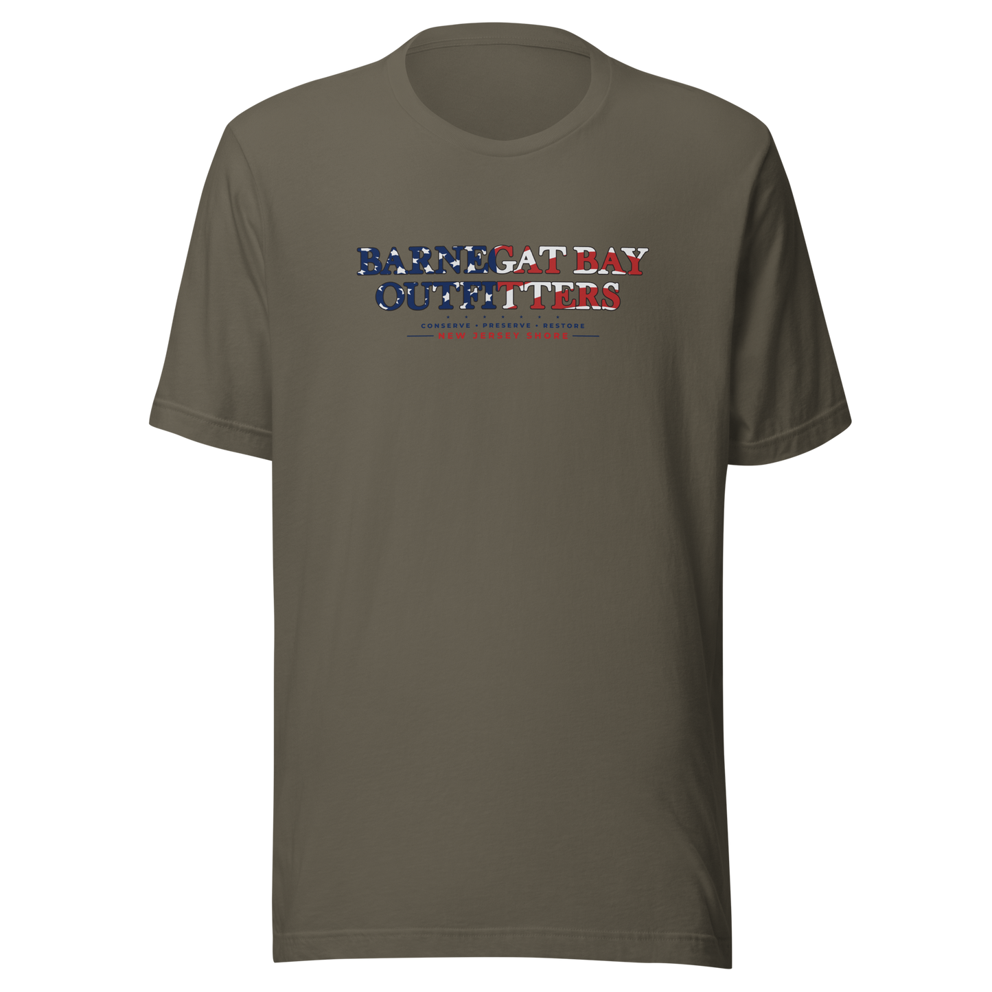 Red, White, & Blue Barnegat Bay Front Logo Unisex T-Shirt B+C 3001