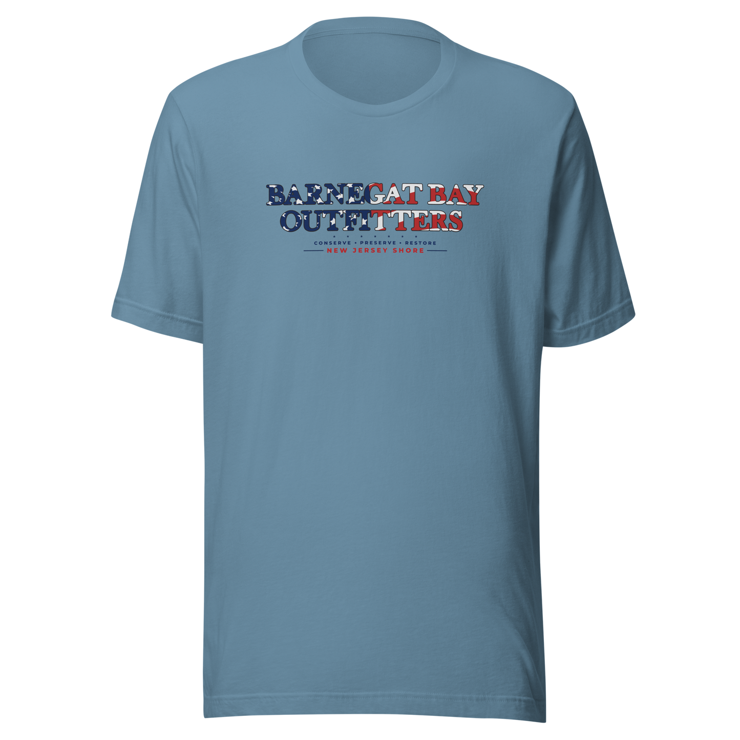 Red, White, & Blue Barnegat Bay Front Logo Unisex T-Shirt B+C 3001