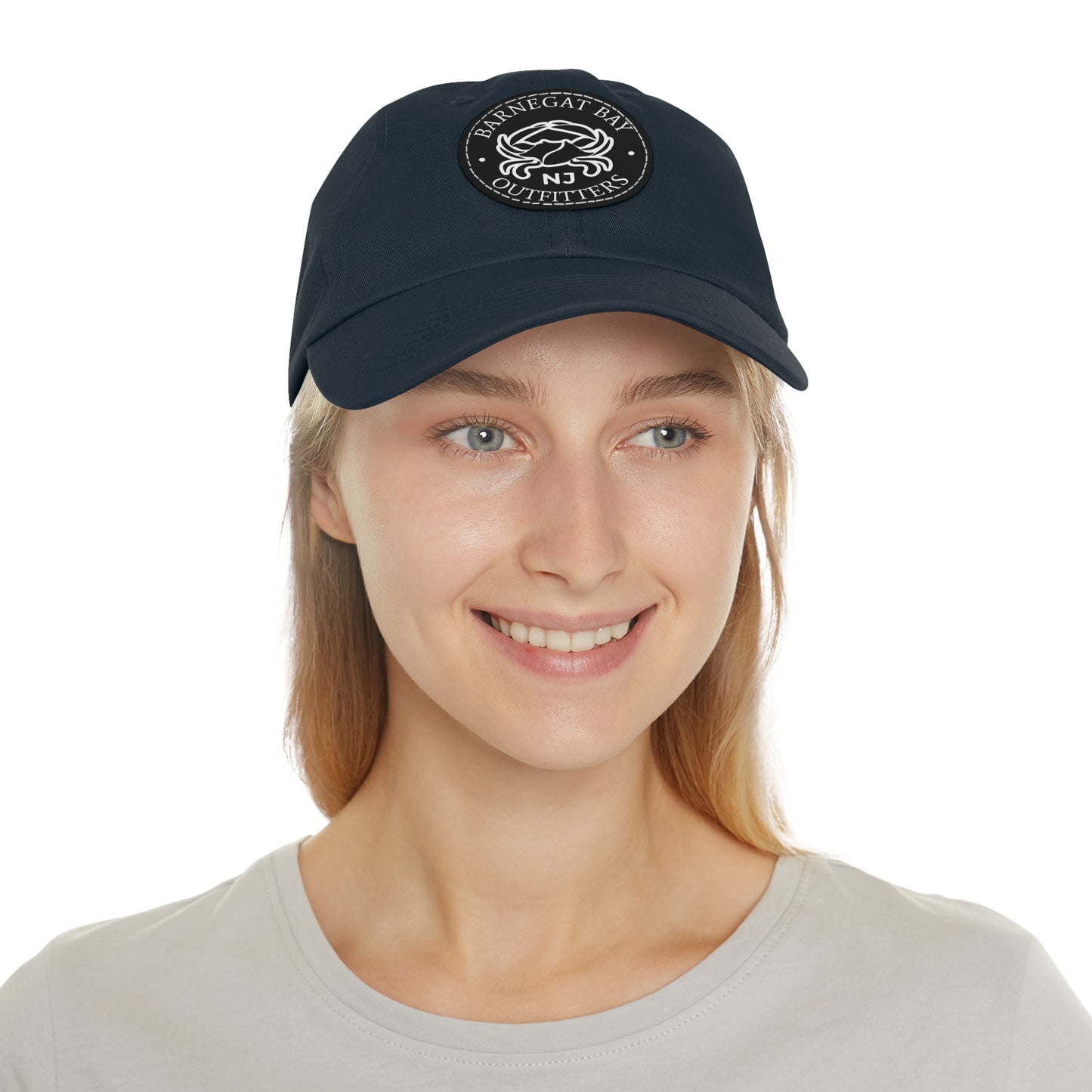 Barnegat Bay Outfitters Round White Crab Logo Leather Patch Hat