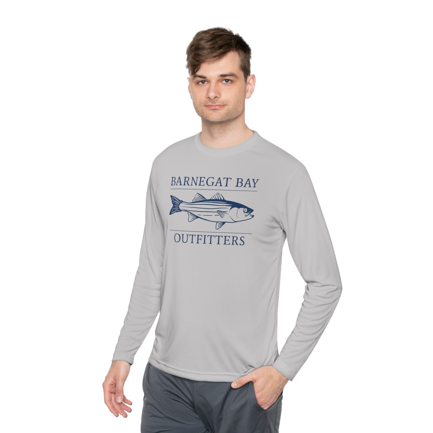 UPF40+ Striped Bass Front Logo Unisex Performance Long Sleeve Tee