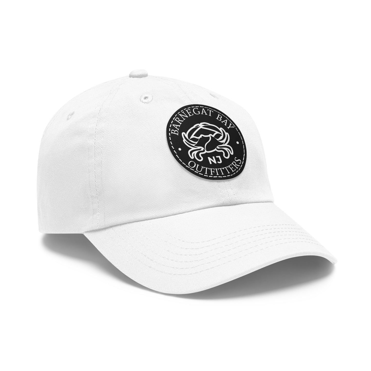 Barnegat Bay Outfitters Round White Crab Logo Leather Patch Hat