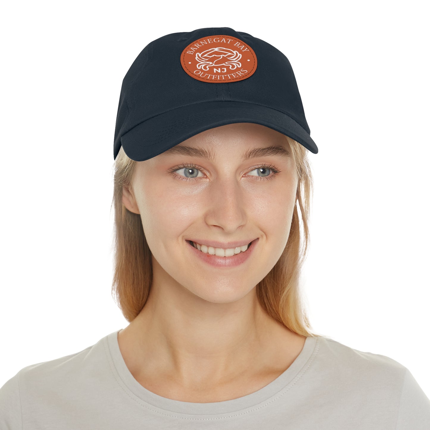 Barnegat Bay Outfitters Round White Crab Logo Leather Patch Hat