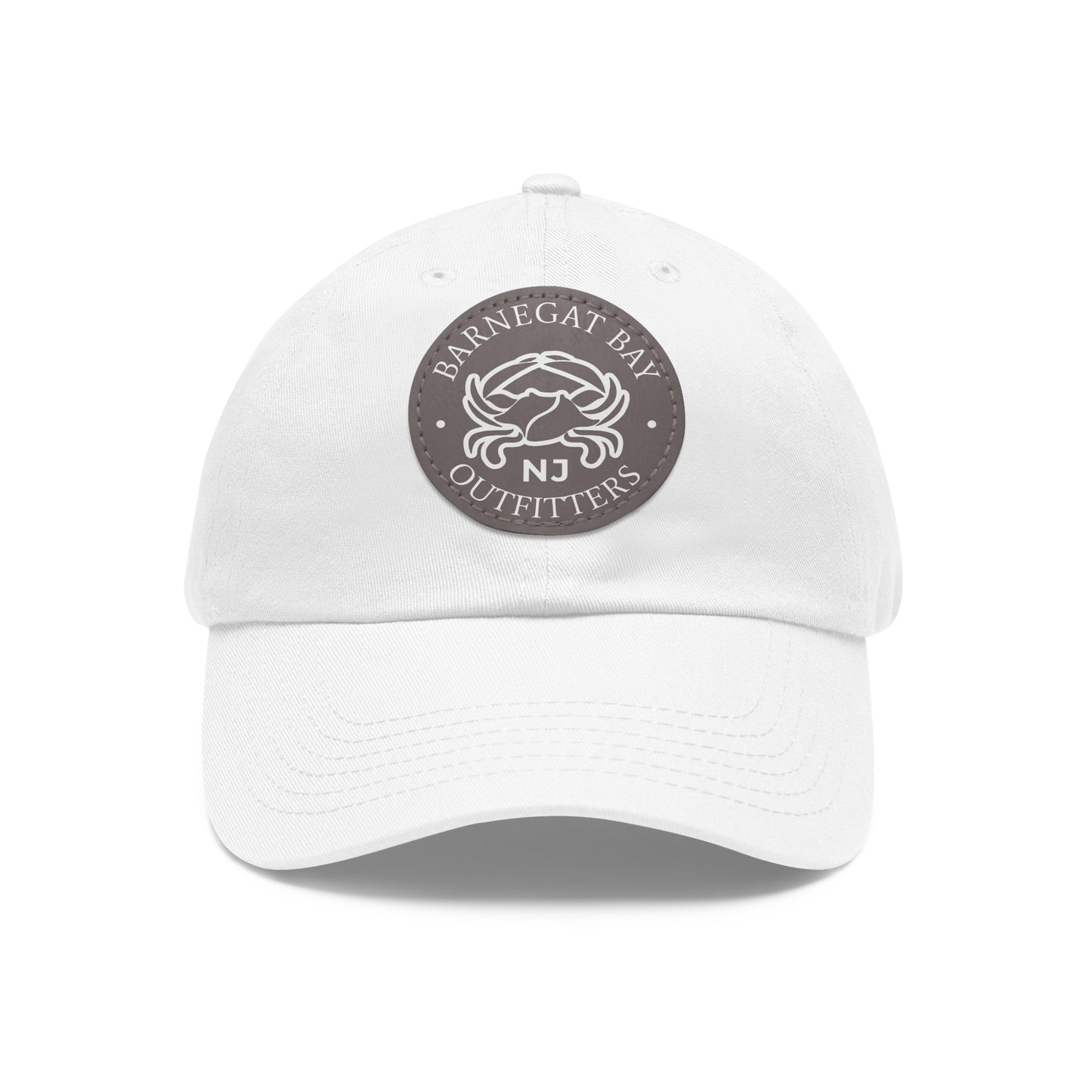 Barnegat Bay Outfitters Round White Crab Logo Leather Patch Hat