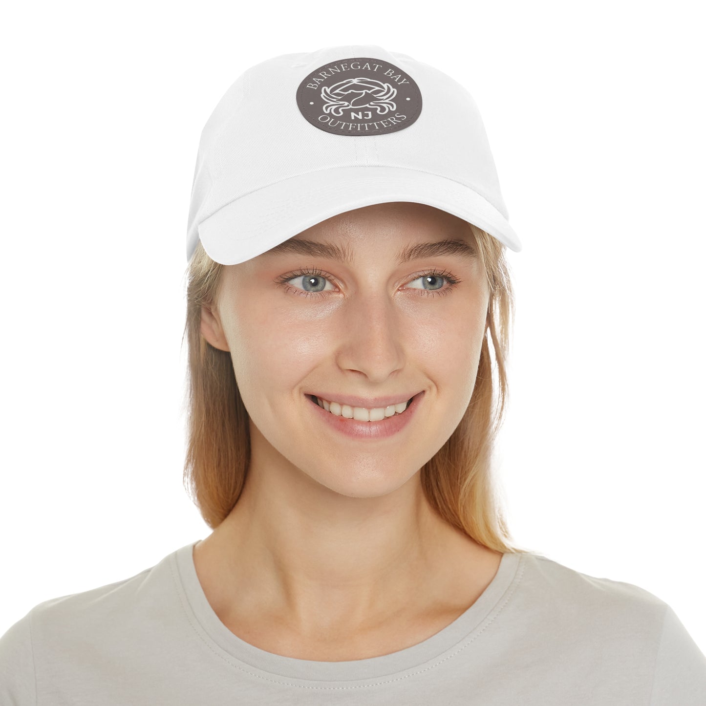 Barnegat Bay Outfitters Round White Crab Logo Leather Patch Hat