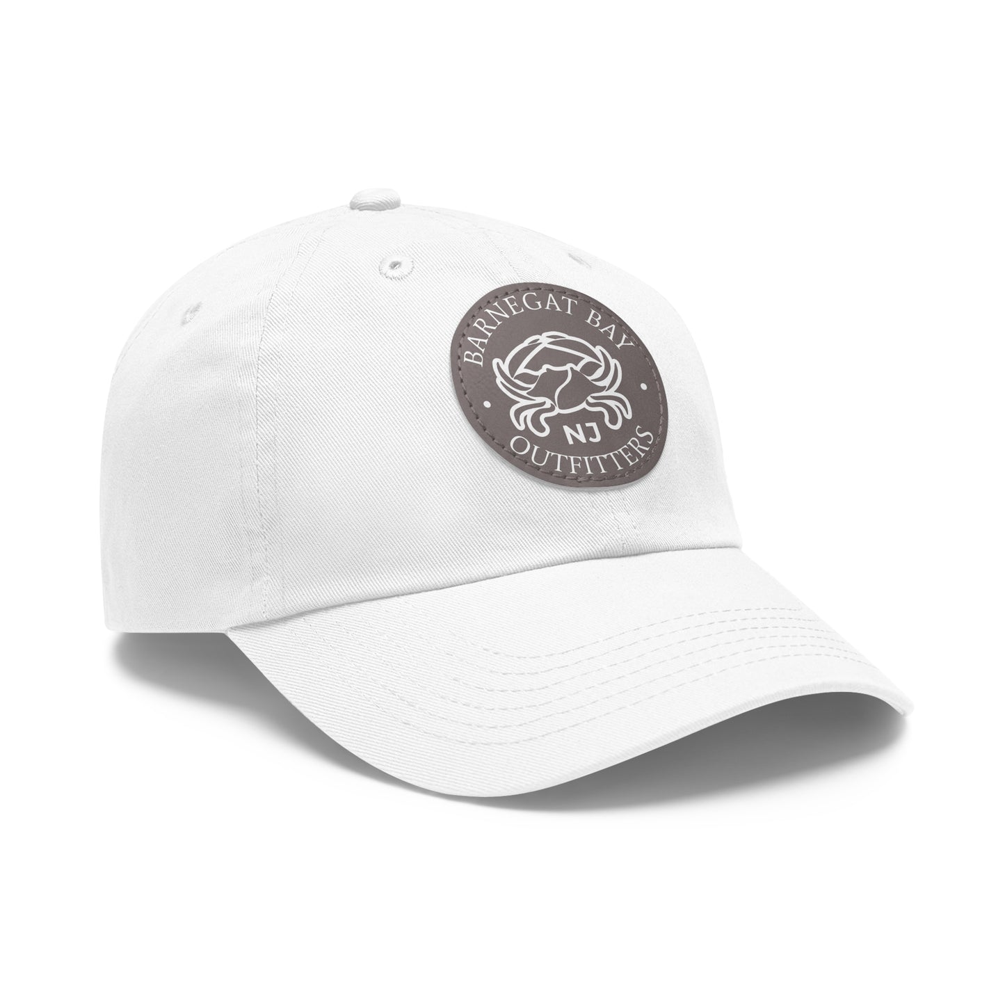 Barnegat Bay Outfitters Round White Crab Logo Leather Patch Hat