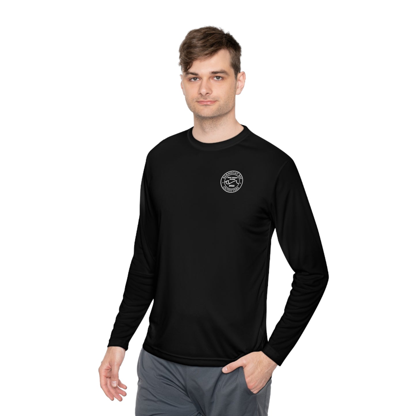 UPF40+ Circle Wave Logo White Unisex Performance Long Sleeve Tee