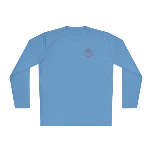 UPF40+ Red, White, and Blue Circle Wave Logo Unisex Performance Long Sleeve Tee