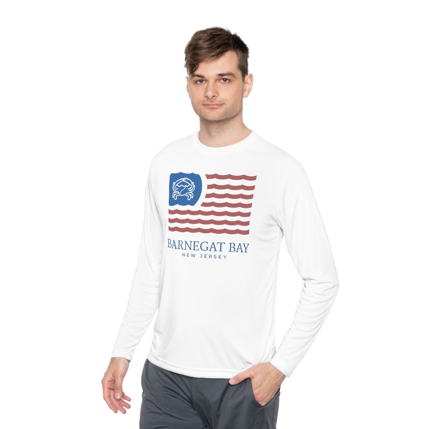 UPF40+ Wavy Flag Front Logo Unisex Performance Long Sleeve Tee