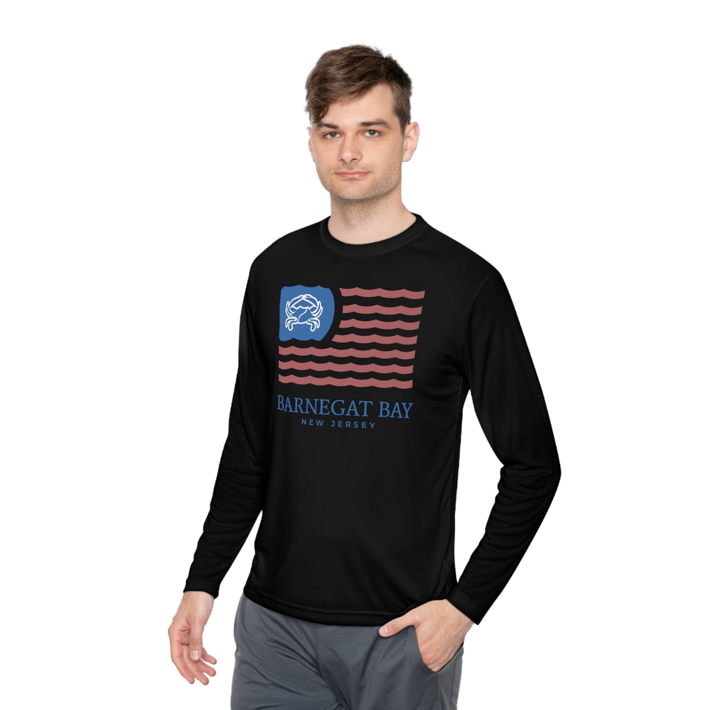 UPF40+ Wavy Flag Front Logo Unisex Performance Long Sleeve Tee