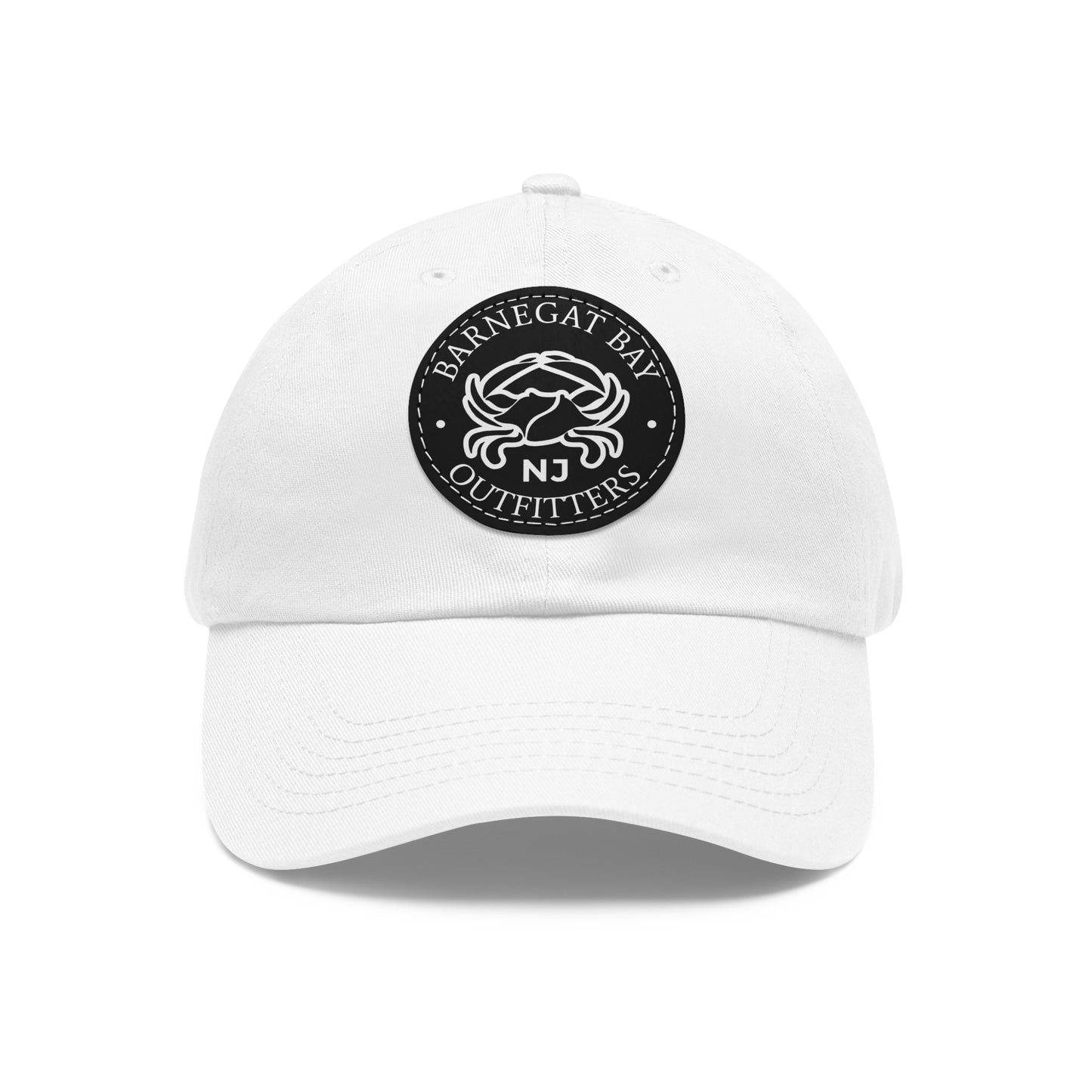 Barnegat Bay Outfitters Round White Crab Logo Leather Patch Hat