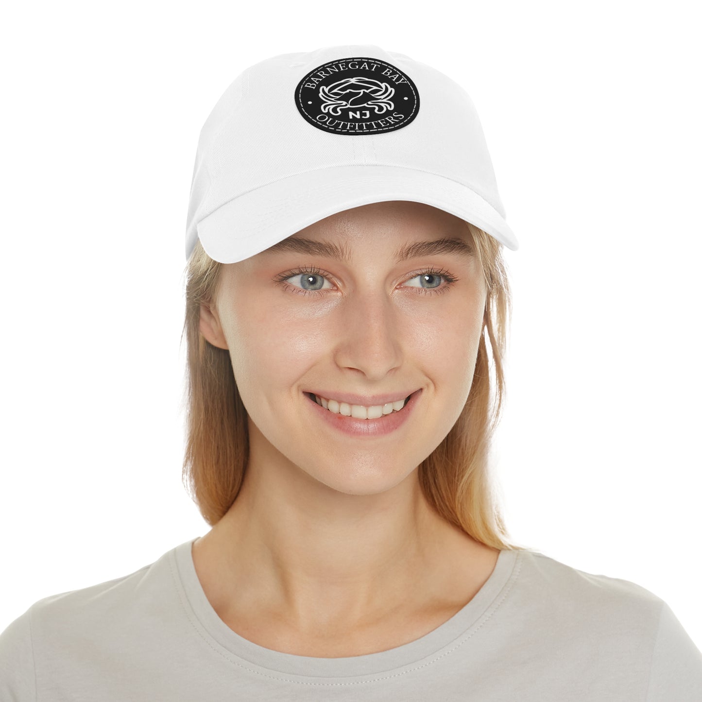 Barnegat Bay Outfitters Round White Crab Logo Leather Patch Hat