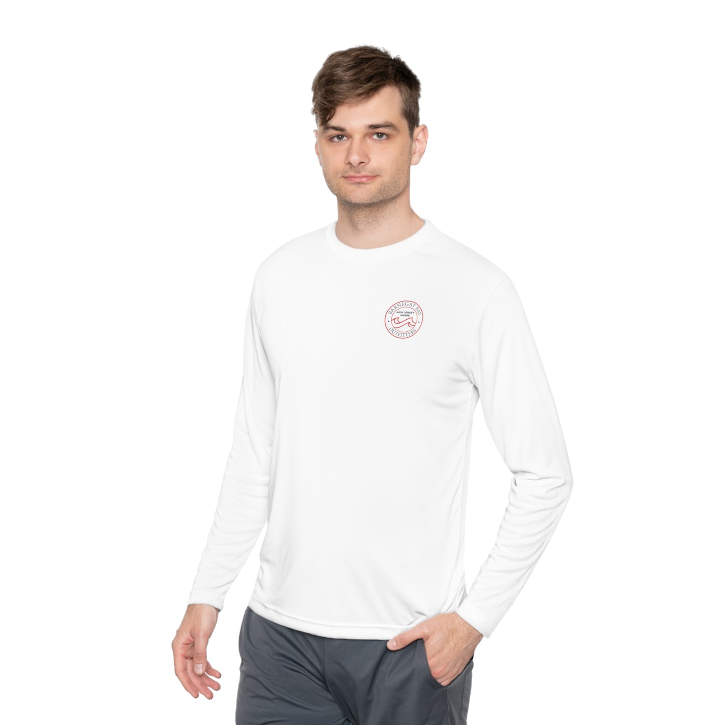 UPF40+ Red, White, and Blue Circle Wave Logo Unisex Performance Long Sleeve Tee